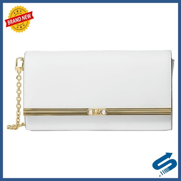 Large Saffiano Leather Clutch with Detachable Chain Strap